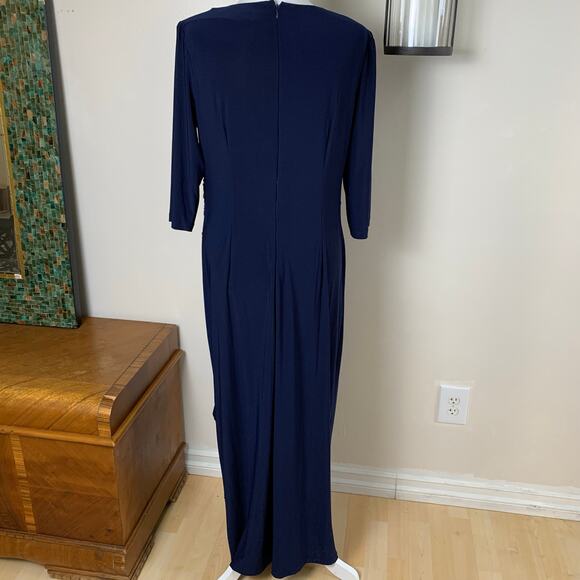 R&M Richards Size 16 Sequin Ruffle Maxi Dress Navy Blue Long Evening Stretch - Picture 7 of 9